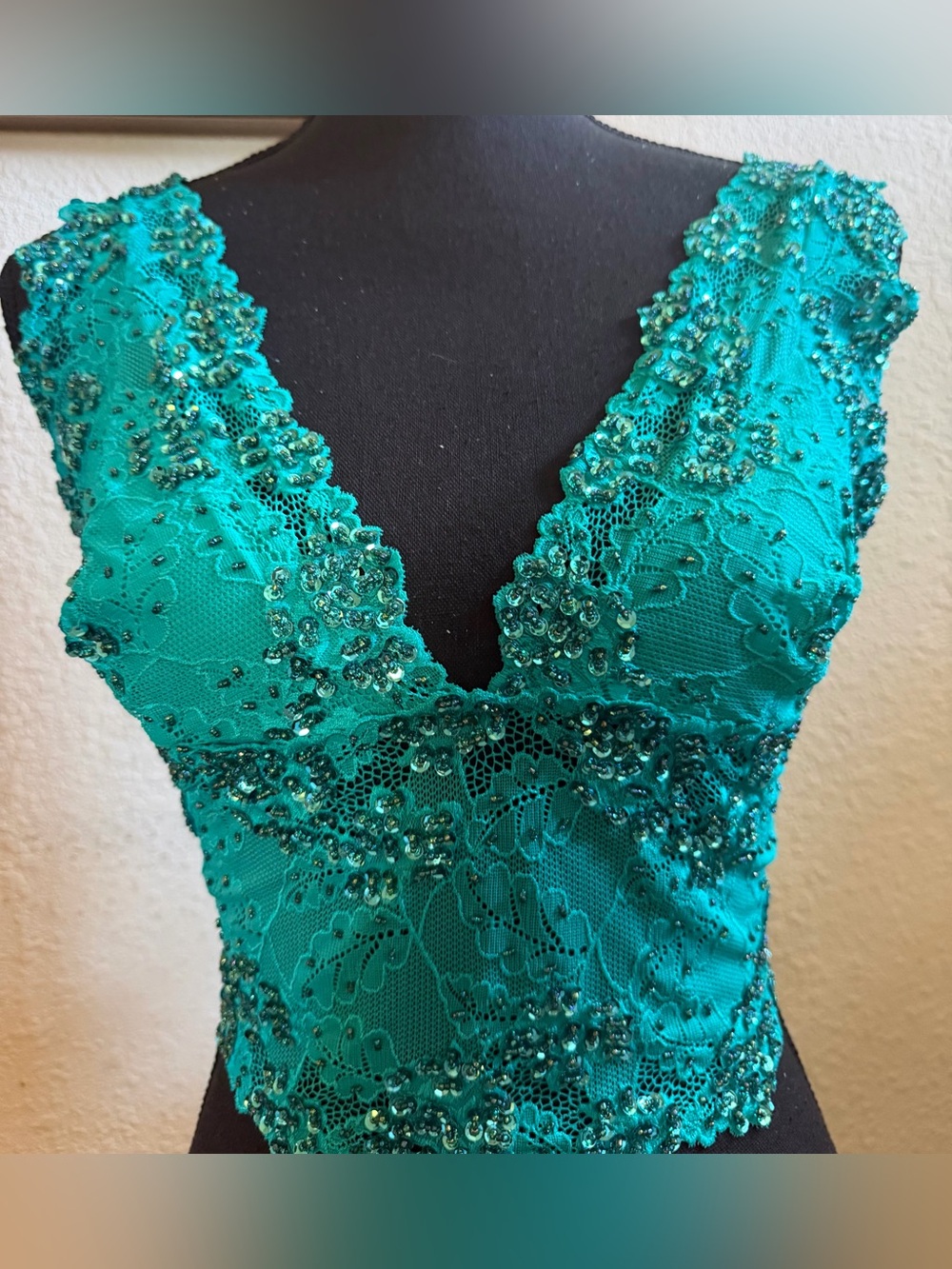 New Marciano Teal Lace Beaded & sparkling accents Camisole